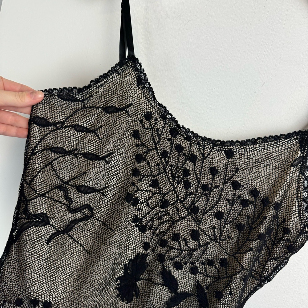 Vintage Y2K Black Lace Mesh Overlay Cami Tank Top Sz Medium - Picture 7 of 13